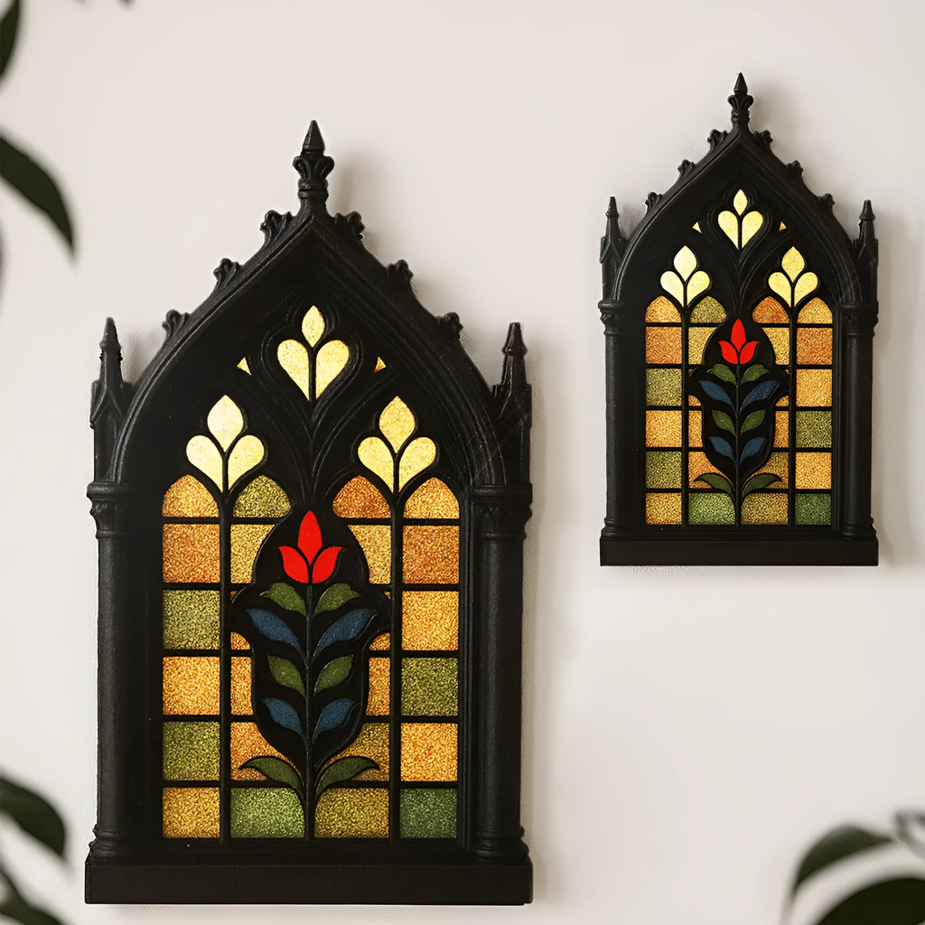 Solid wood Gothic style wall mounted storage rack or door frame decoration in one of three colour finishes.