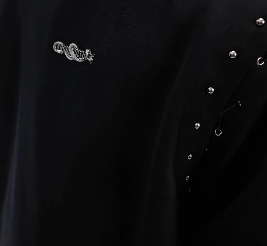 Black niche deconstruction short sleeve T-shirt with lace-up cutout design detail