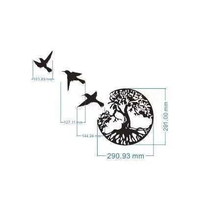 Black iron wind chime wall art hanging on a wall in a modern simple style.