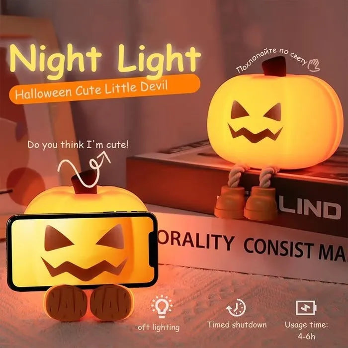 Geometric 3D Halloween pumpkin lamp with horror night light style and USB charging port