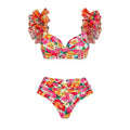 Women's floral push up bikini with high waist split design and quick-drying fabric