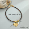 Leopard leather geometric pendant stainless steel necklace for women with adjustable chain