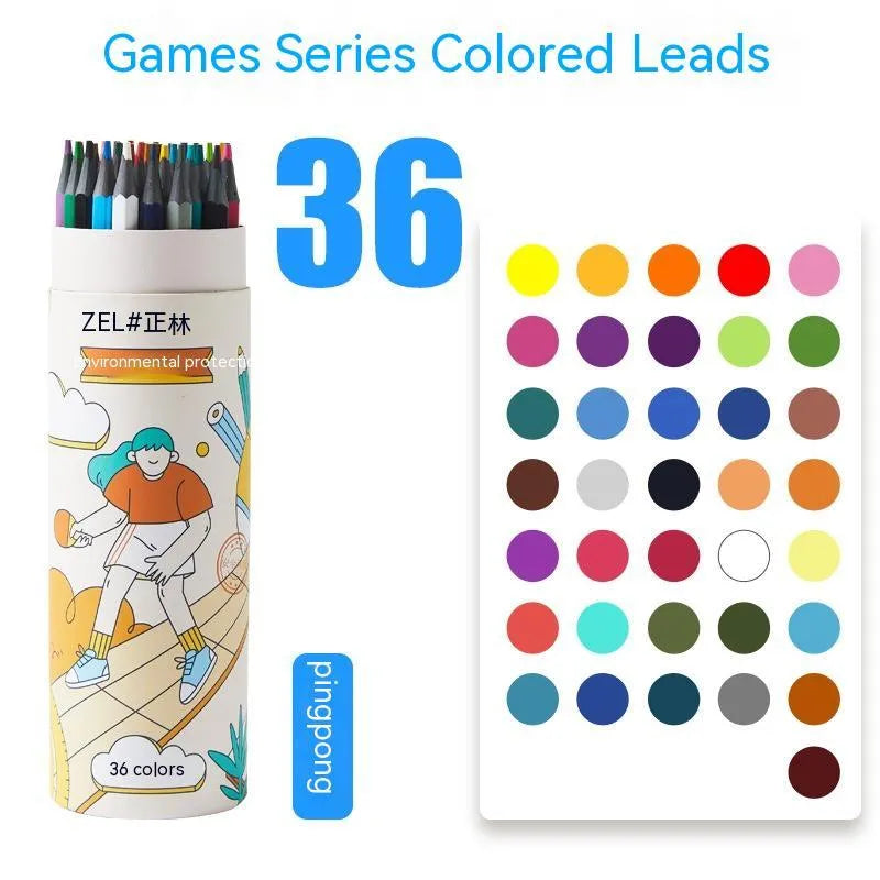 Zhenglin Sports Series colour pencil set with paper barrel in 24 or 36 colour options.