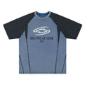 Men's blue loose fit cotton t-shirt with white hip hop letter print and raglan sleeves