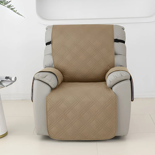 Quilted burgundy sofa cover on a Chivas massage chair