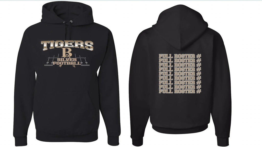Black drop-shoulder sleeve pullover hoodie on a hanger, simple collar-less design.