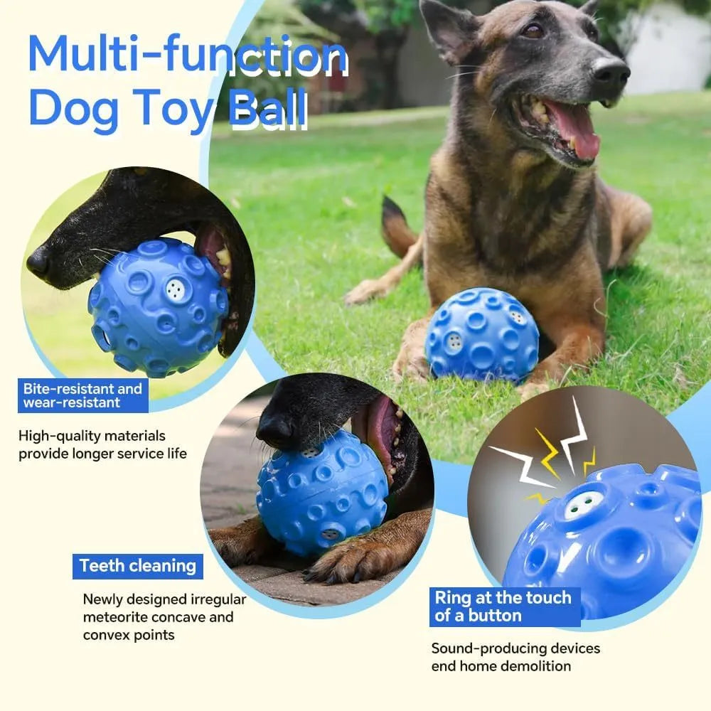 Durable natural rubber dog toy ball with squeaky sound for aggressive chewers in black blue green orange yellow