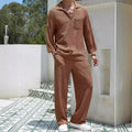 Men's casual shirt and trousers commuter suit set in polyester, shown in lake blue colour