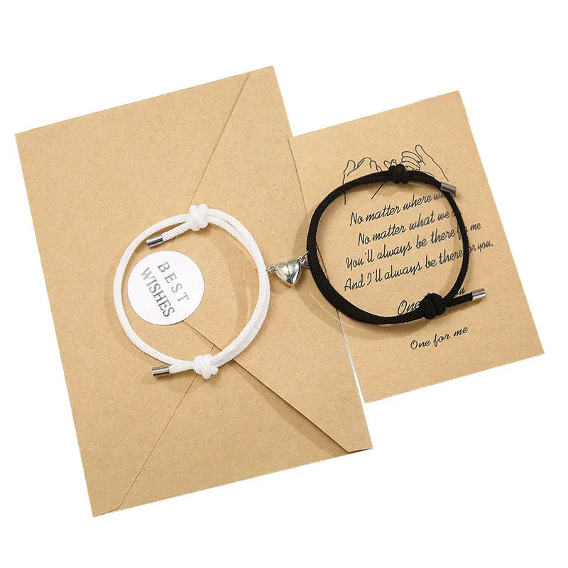 Simple nylon Love magnetic bracelet pair adjustable 3mm rope with magnetic fastener