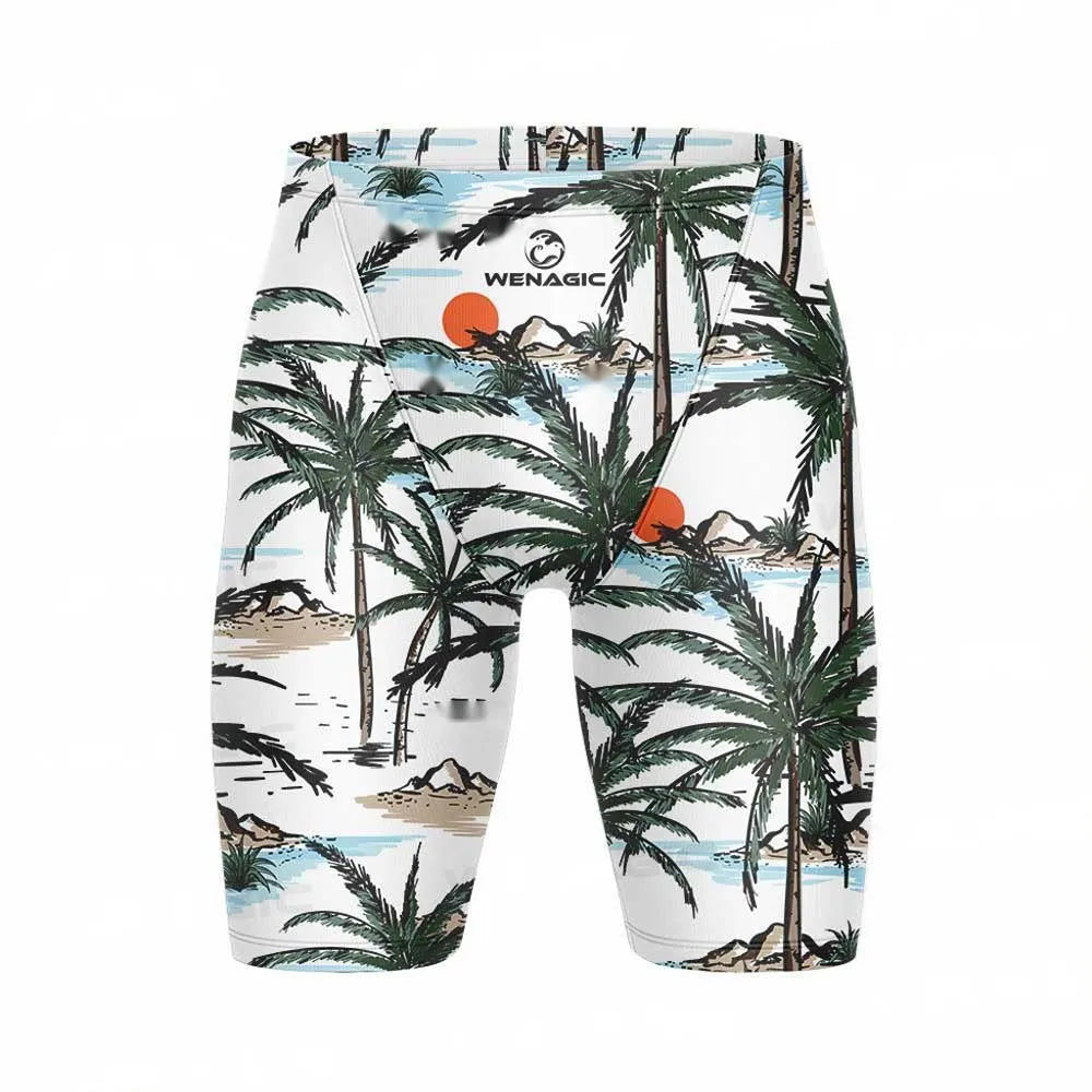 Men's swimming pants in briefs style with polyester and Lycra fabric, shown in multiple colour options