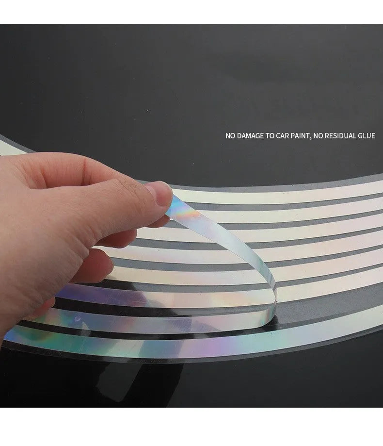 Waterproof laser reflective stickers for car and motorcycle wheel hubs in four sizes