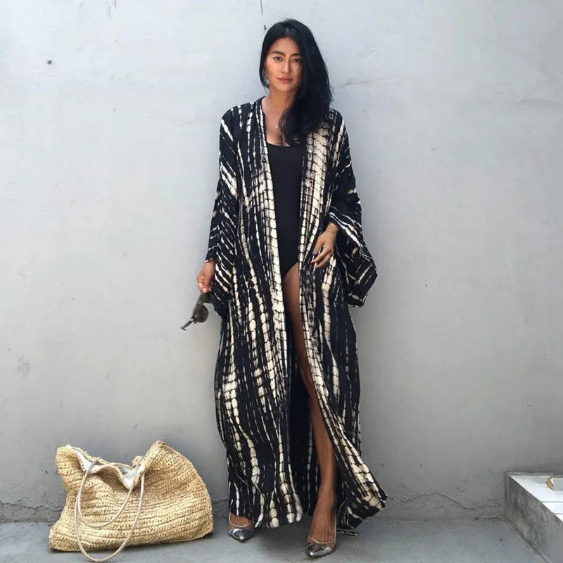 Printed cotton beach cover-up blouse with long sleeves in multiple colour options