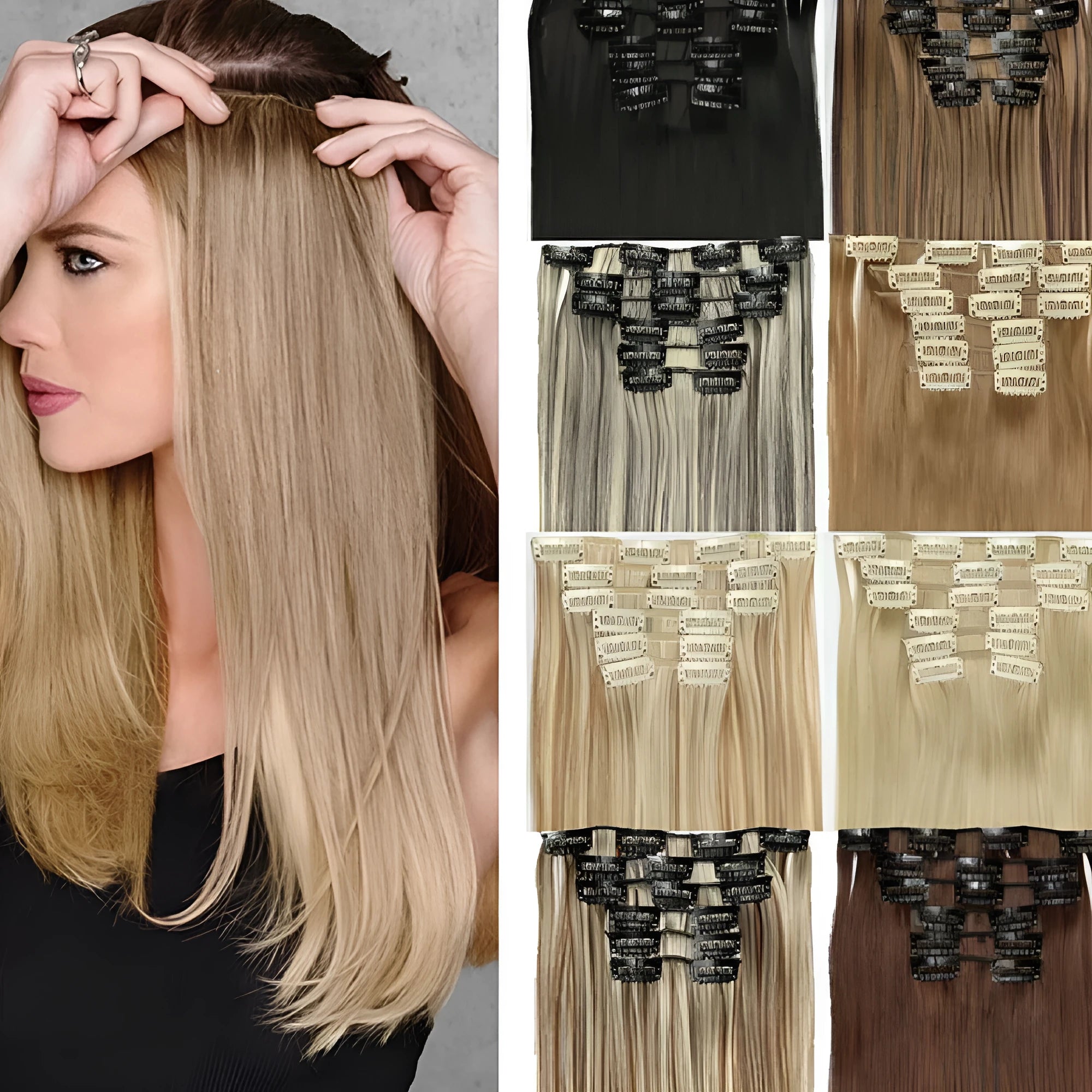 6-piece long straight synthetic wig extensions in 60cm length with multiple colour options