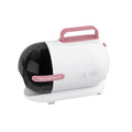 Pink white pet hair conditioner vacuum cleaner with long hose and grooming attachments on a white background.