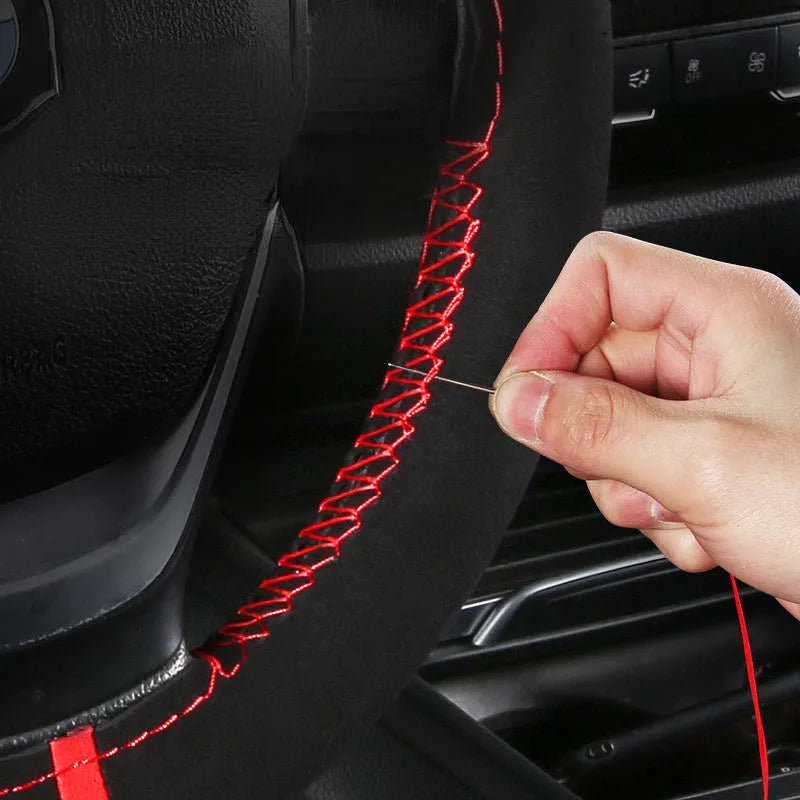 Suede steering wheel cover in various colours with contrast stitching for 38cm diameter steering wheels