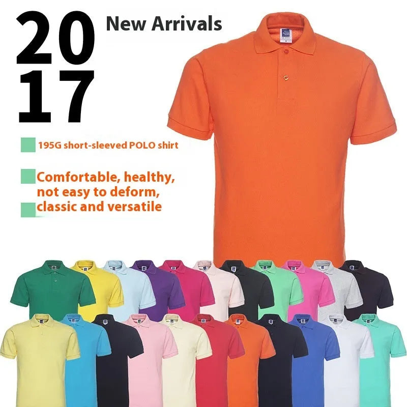Man wearing a solid colour short sleeve polo shirt with a lapel collar in a loose fit.
