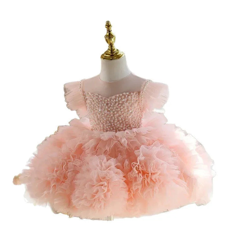Pink tulle tutu dress for girls with princess-style design and polyester fabric