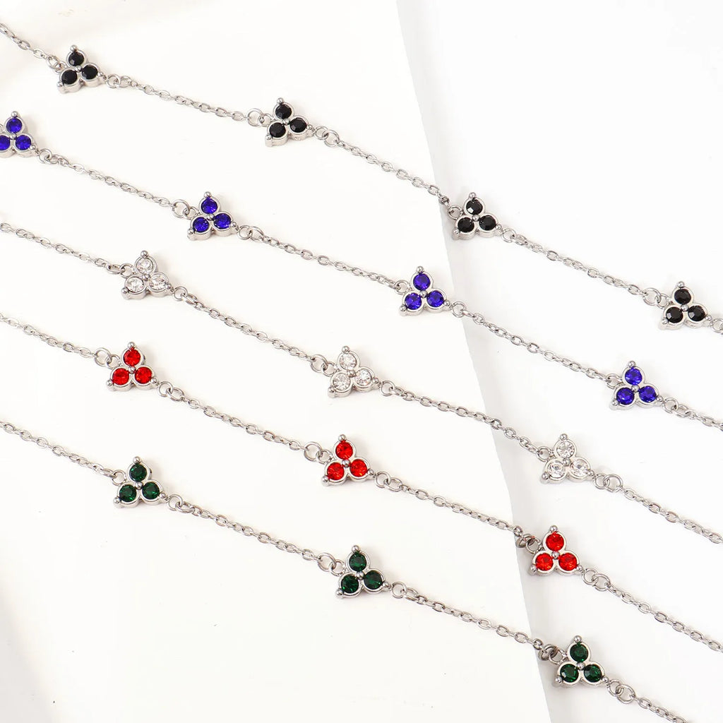 Women's stainless steel bracelet with three geometric diamond designs in various colour options