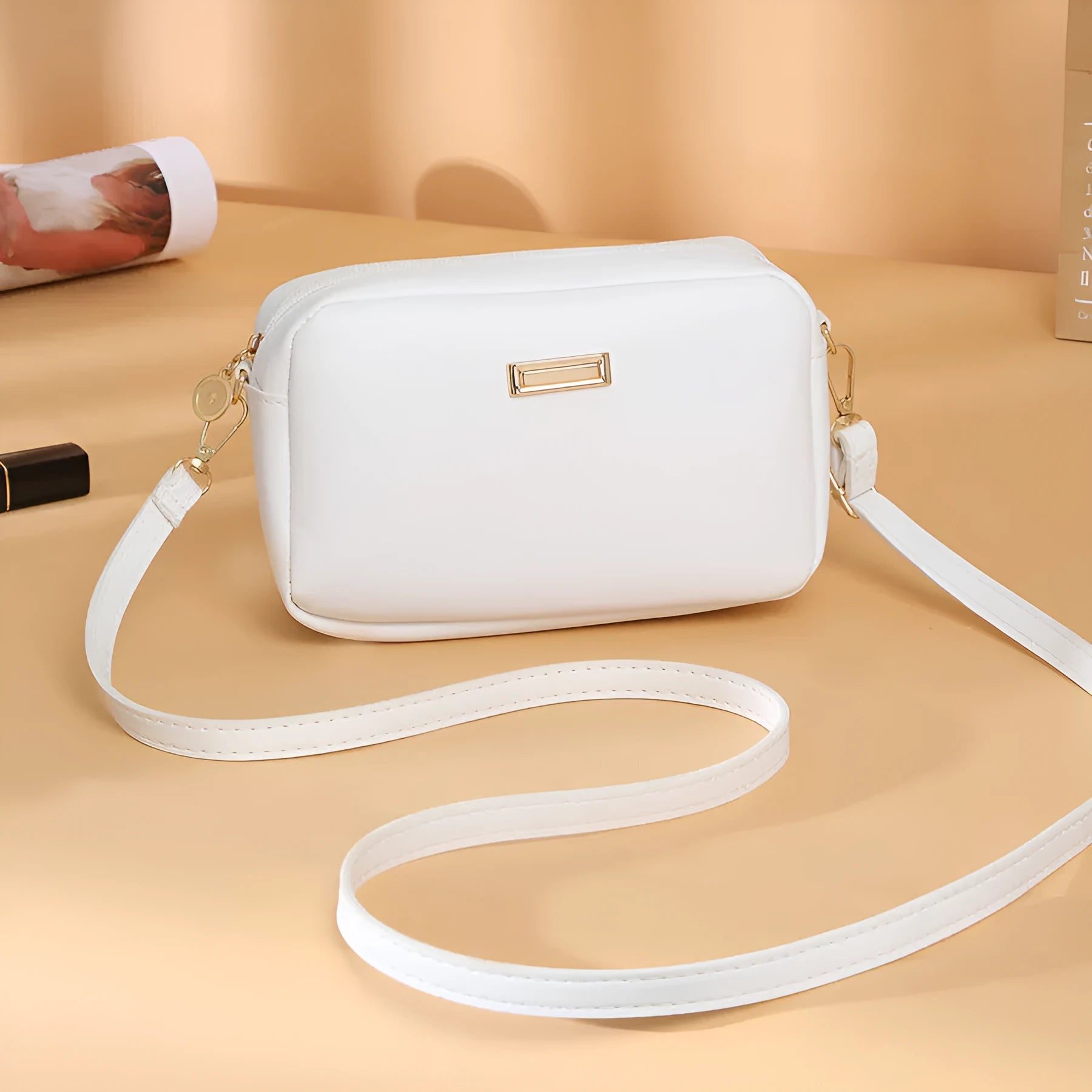 Women's solid colour PU leather shoulder bag with three-dimensional pockets in five colour options