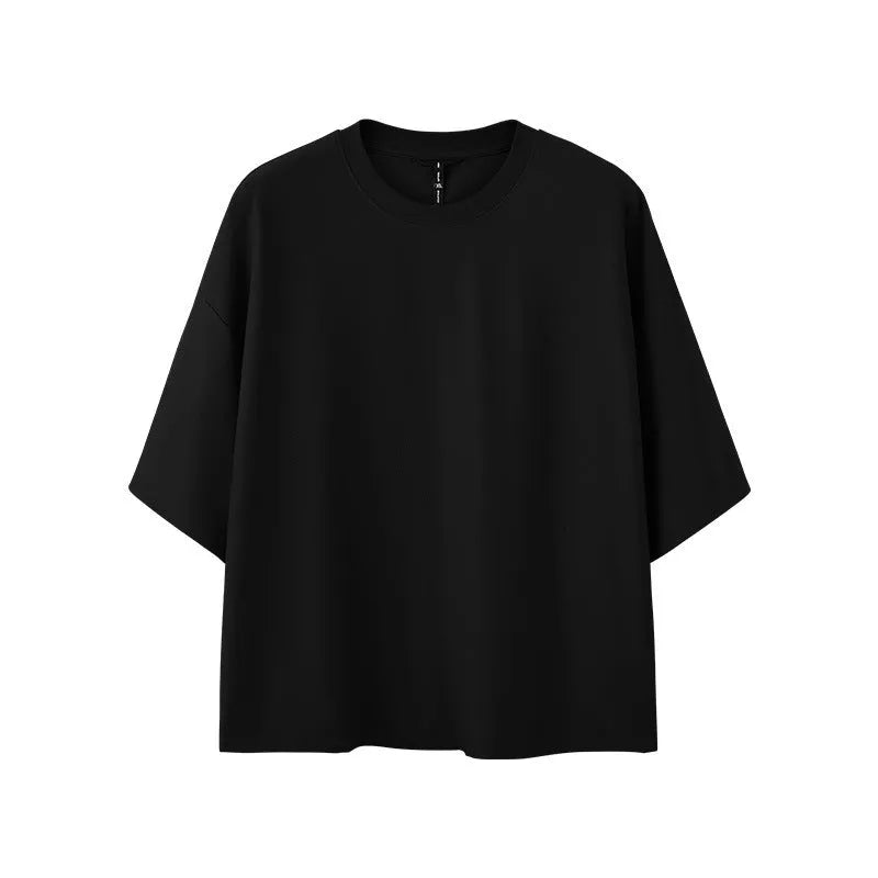 Men's sand grey loose fit short sleeve pullover shirt made from cotton-polyester blend fabric