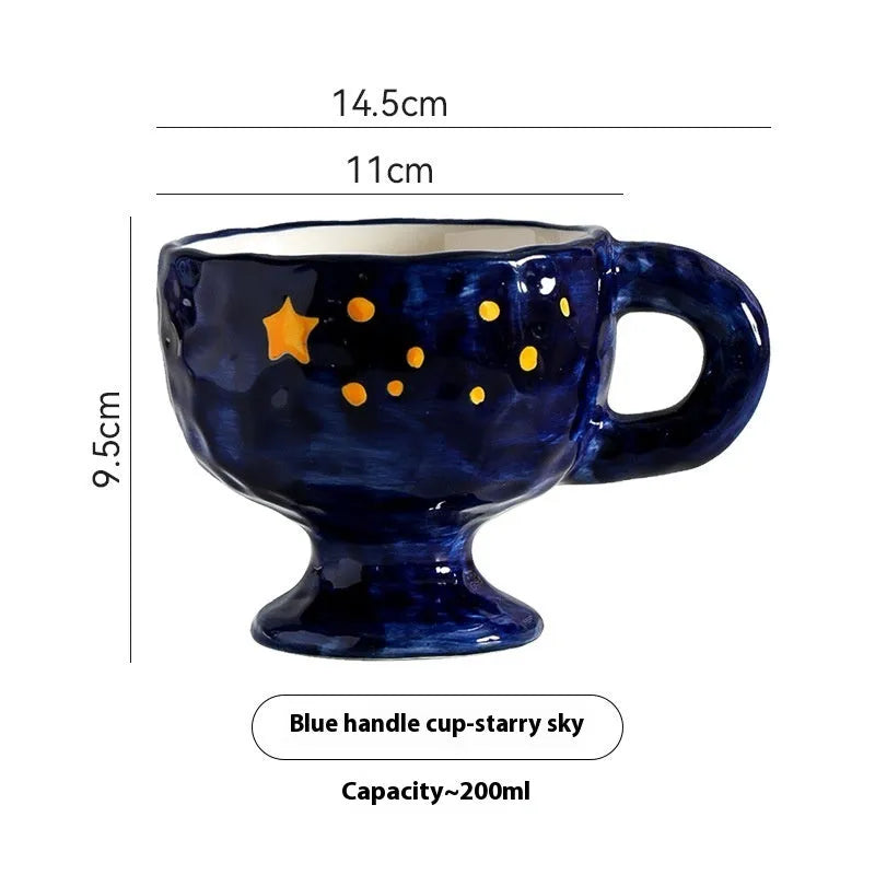 Hand-pinched irregular shaped ceramic mug in solid colour with modern simplicity design