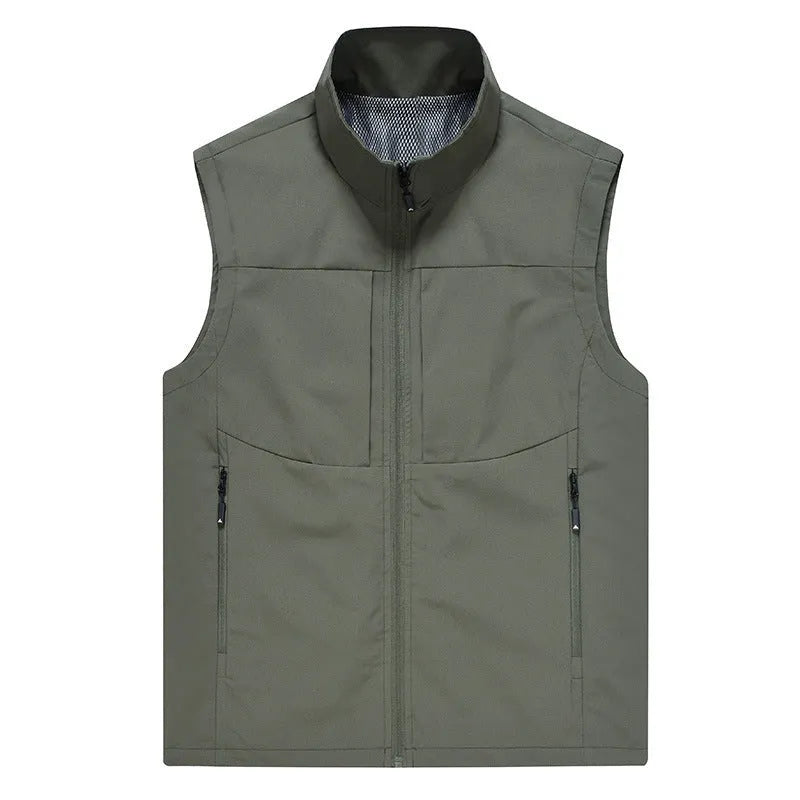 Men's casual outdoor cardigan vest with stand collar and zipper pockets in polyester fibre