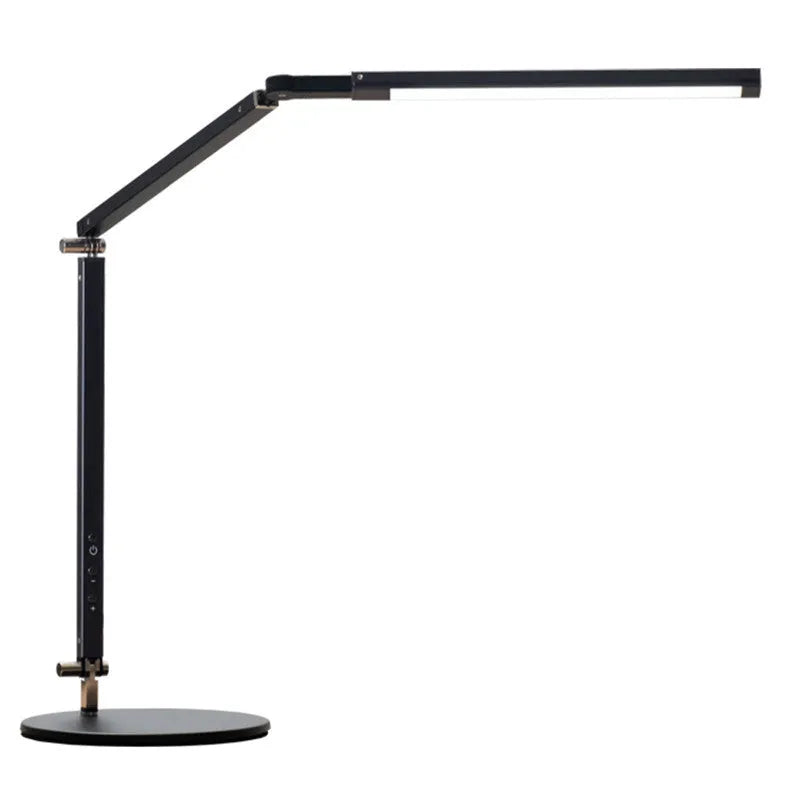 Aluminium clip-on folding desk lamp with remote control, shown in dazzling black finish.