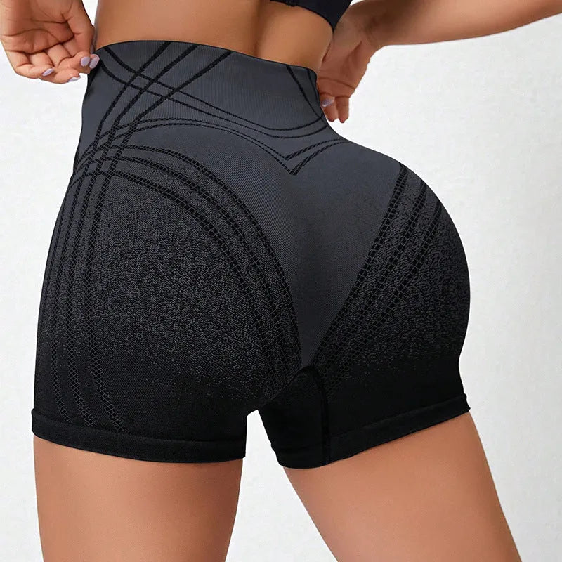 Women's gradient high waisted fitness shorts in nylon blend fabric available in brown and black colours