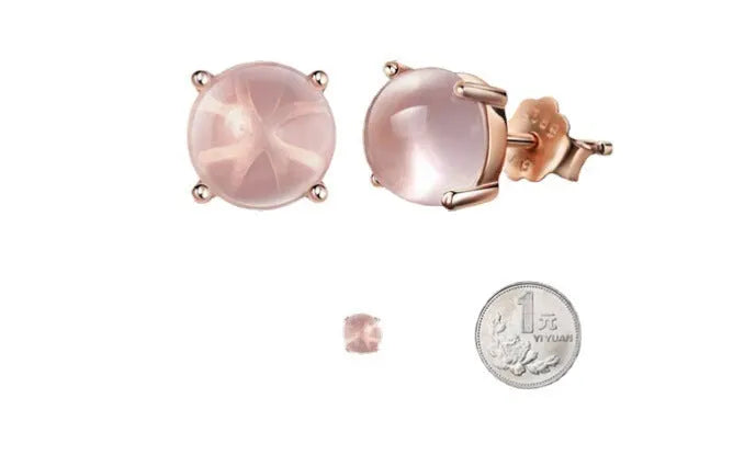 Rose gold coloured drop shaped stud earrings with synthetic ross quartz crystal inlay, Korean style design