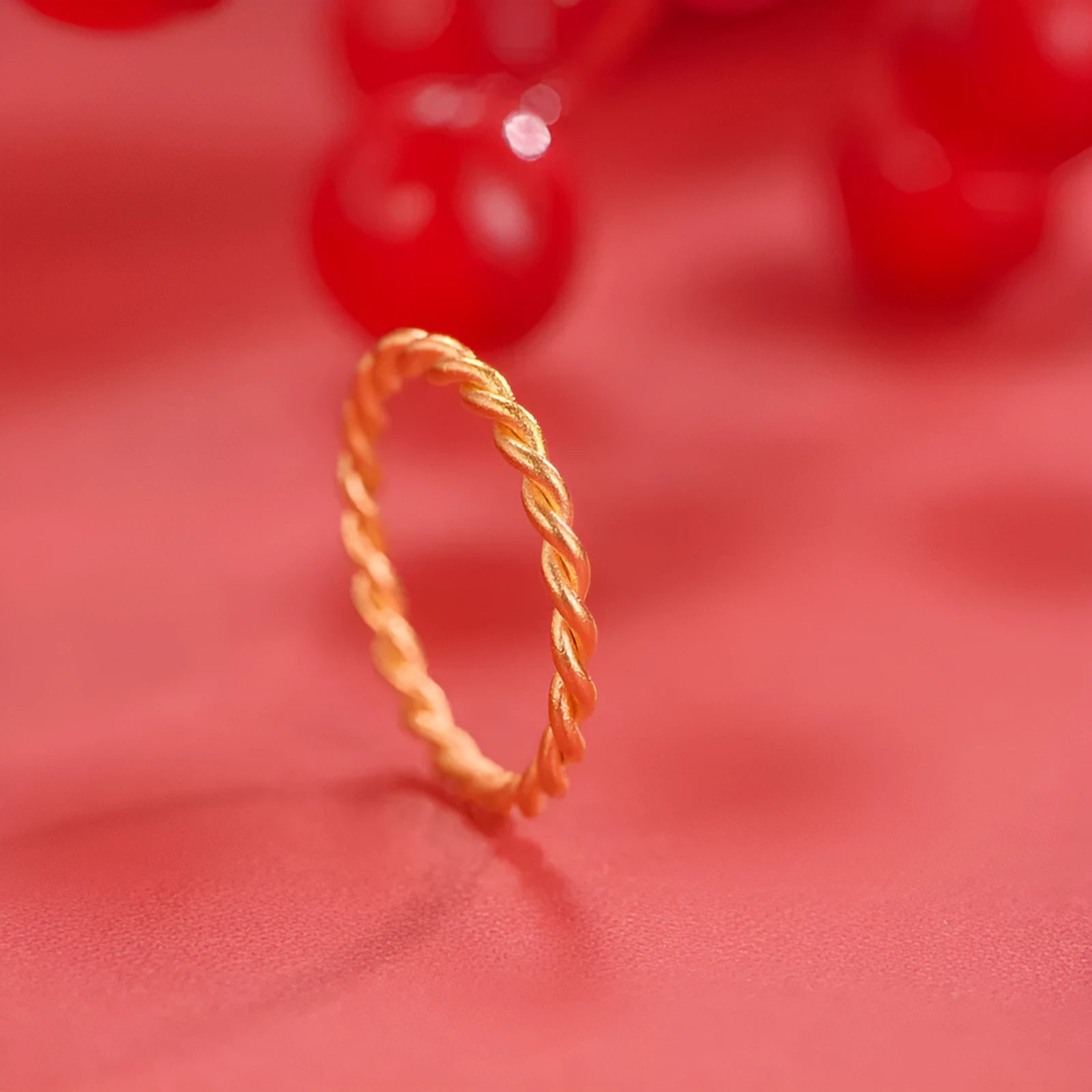 Women's brass gold plated ring showing twist, simple bracelet matte, and simple bracelet glossy styles