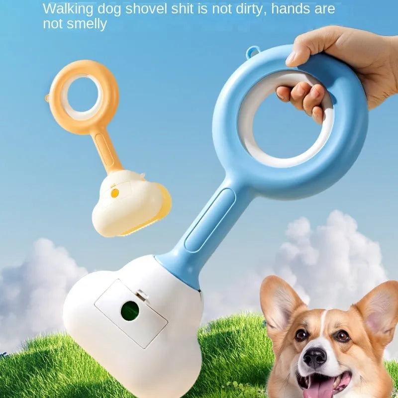 Blue dog pooper scooper with cloud shape jaw design for outdoor pet waste cleanup