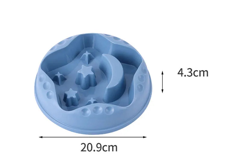 Moon star wings pattern dog slow feeder bowl with non-slip silicone base in blue, grey, green, pink or yellow