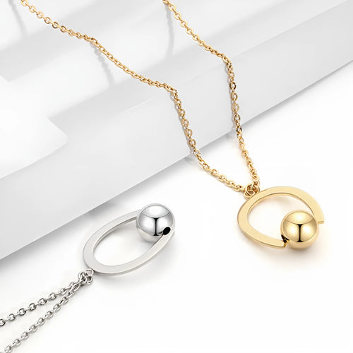 Stainless steel bead chain necklace with geometric cross pendant in gold or silver electroplated finish