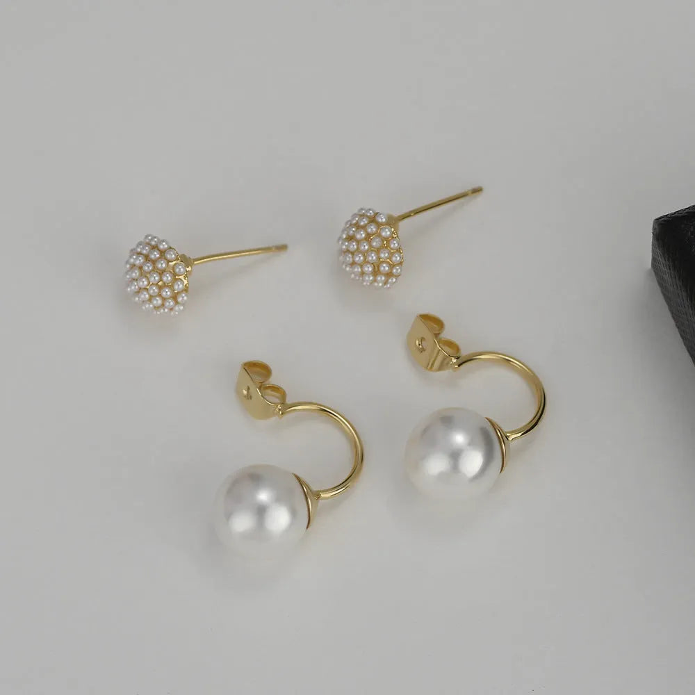 Pearl floral ball gold drop earrings for women geometric shape simple fresh style