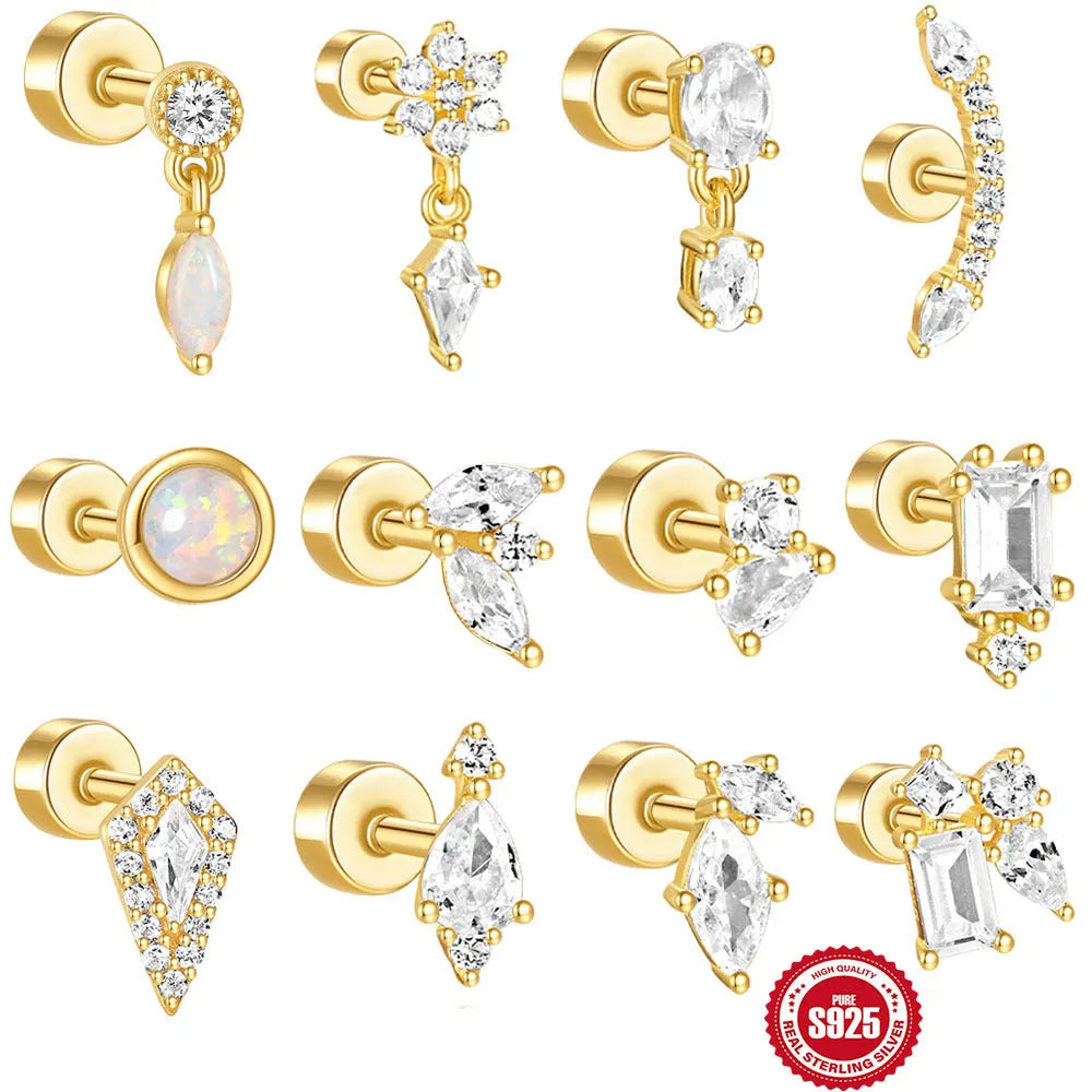 S925 sterling silver flat column thread ear bone stud in a gold-tone finish.