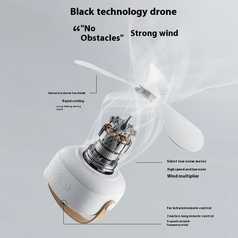 Rechargeable portable ceiling fan with remote control and wire bracket for camping tents