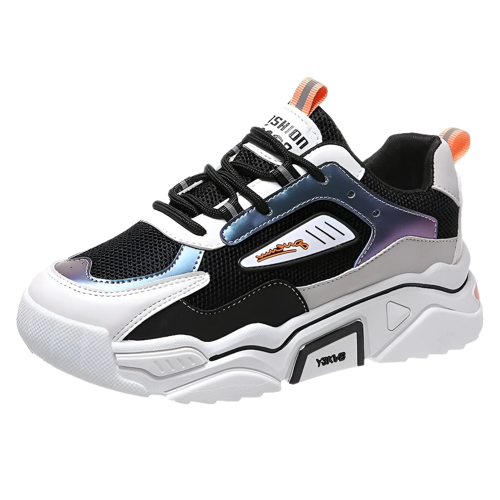Mesh running sports shoes in green and orange with trifle bottom sole