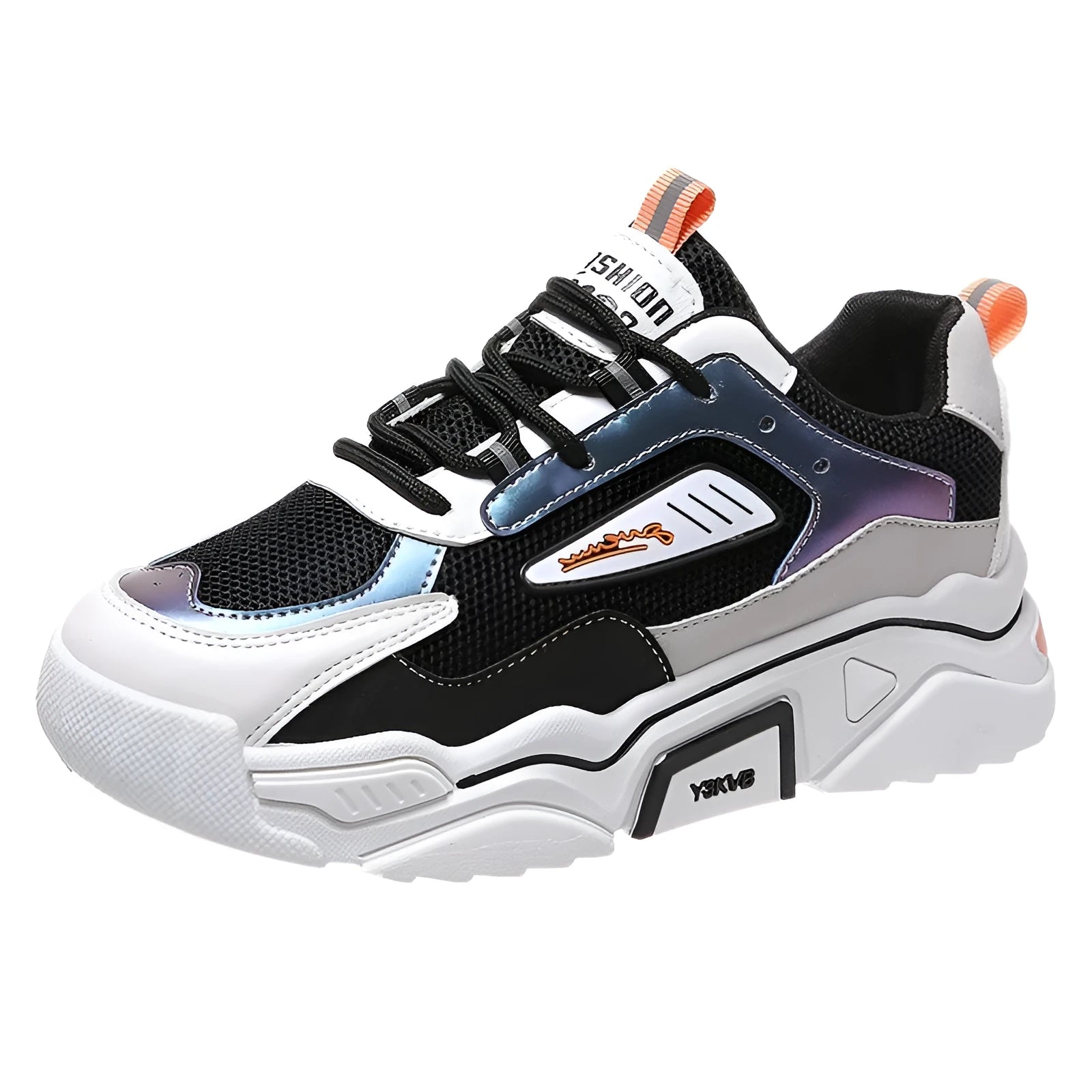 Mesh running sports shoes in green and orange with trifle bottom sole