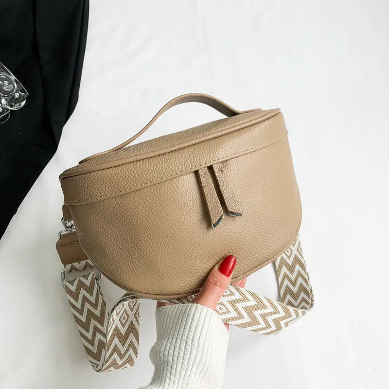 Ladies casual single-shoulder crossbody bag in top grain cowhide leather with 25cm width