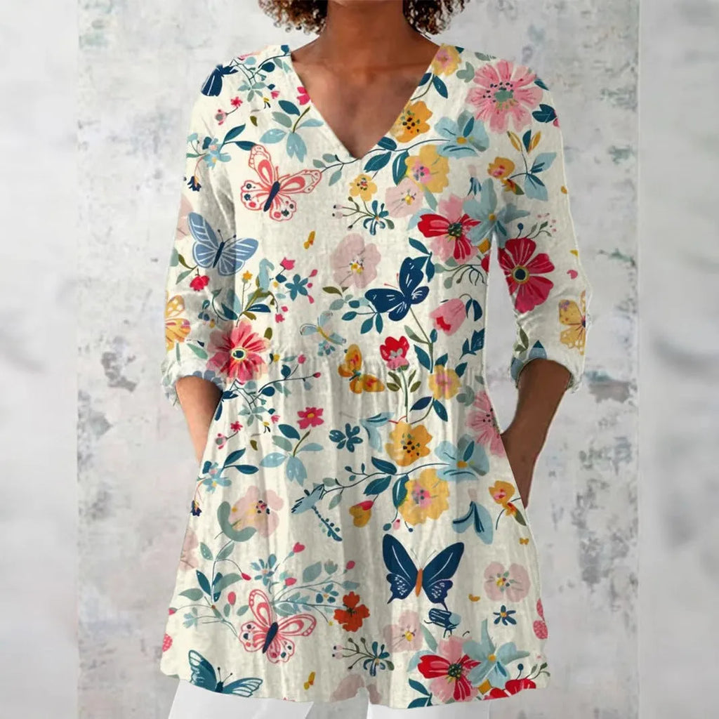 Women's retro slim fit printed long-sleeved top in a selected colour style.