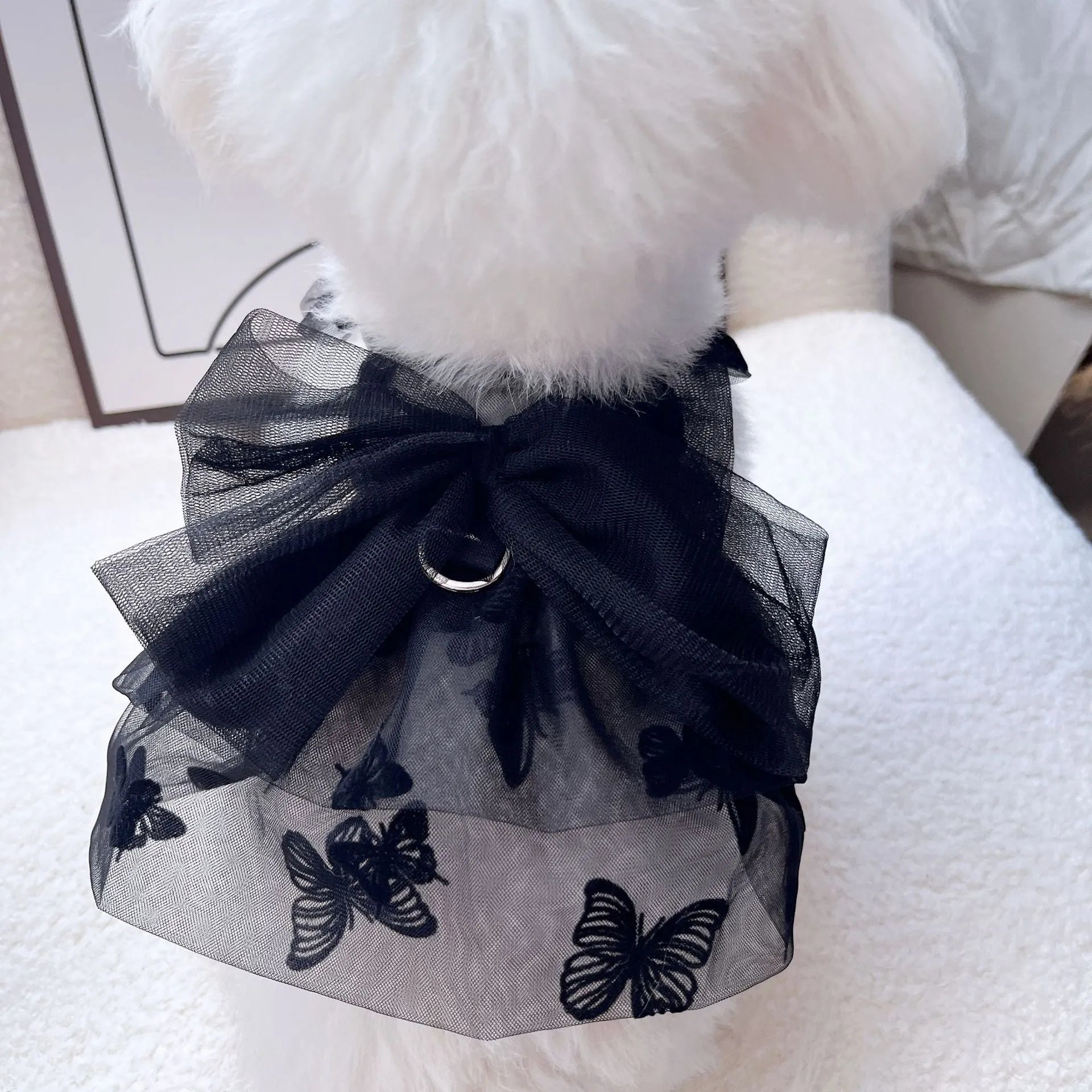 Black gauze princess tulle skirt pet costume for small dogs and cats on size chart