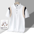 Men's striped business lapel short-sleeved t-shirt in thin cotton fabric, Korean loose fit