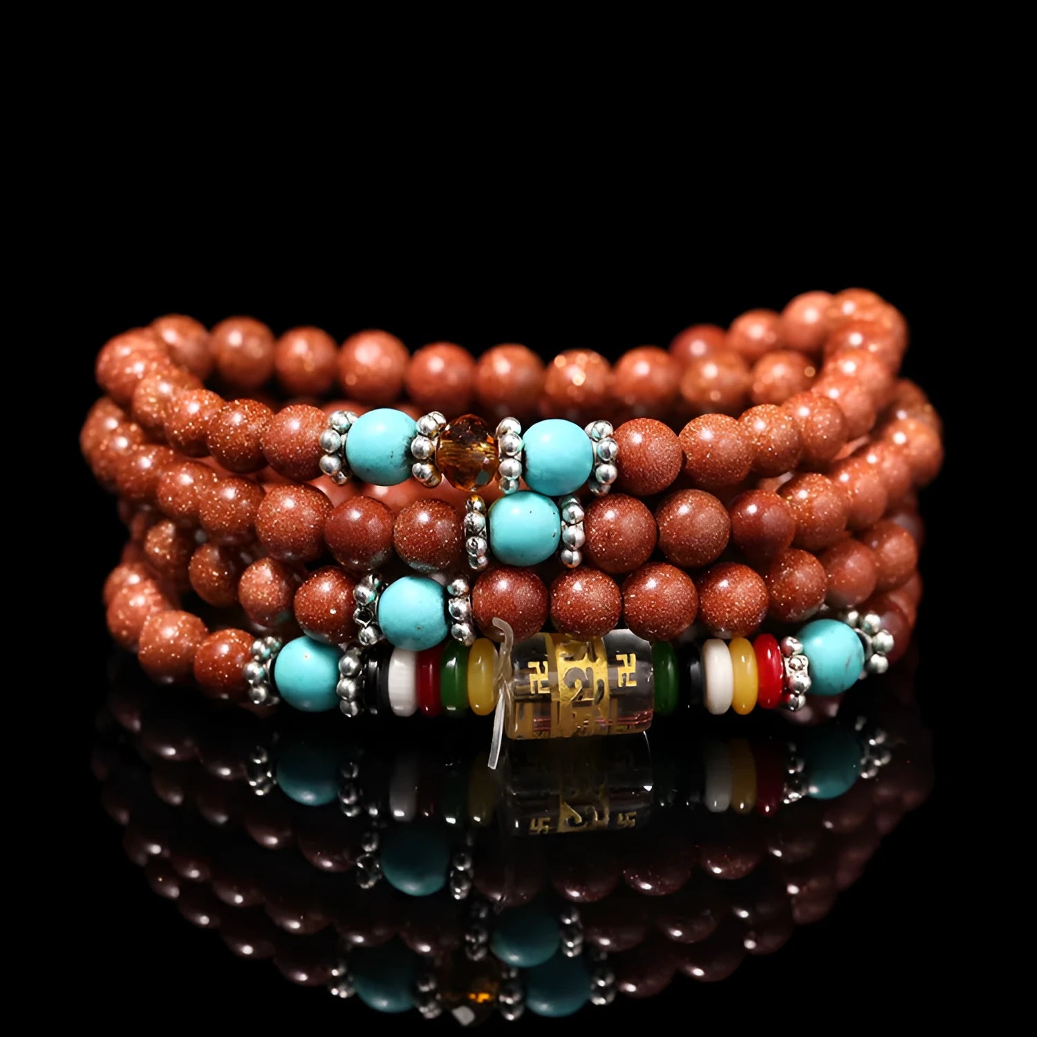 Golden star stone nugget sand mantra bracelet with fu character element