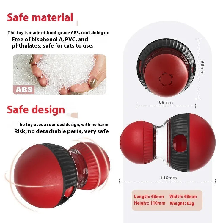 Rotating plastic cat toy with sound feedback system and treat-dispensing ball mechanism