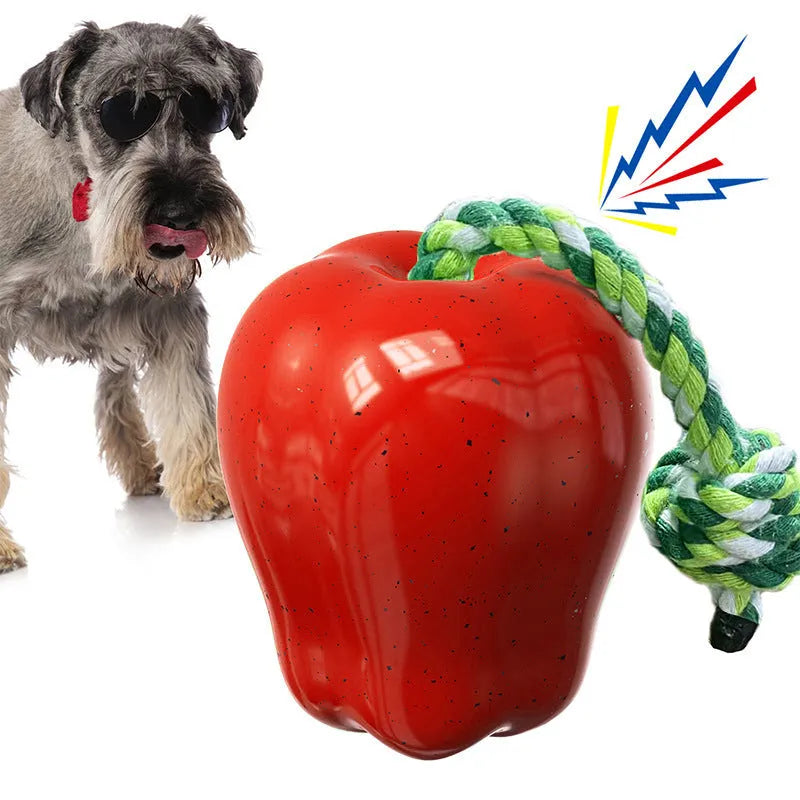 Green Apple-shaped dog chew toy with food dropping ball and textured molar surface