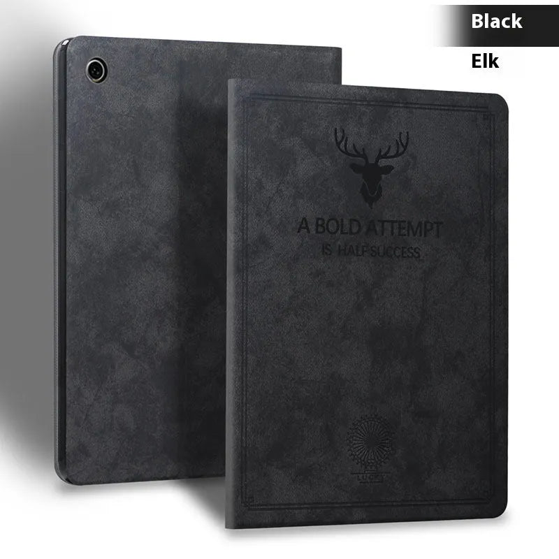 Deer pattern soft shell protective case for iPad in TPU leather, shown in clamshell design.