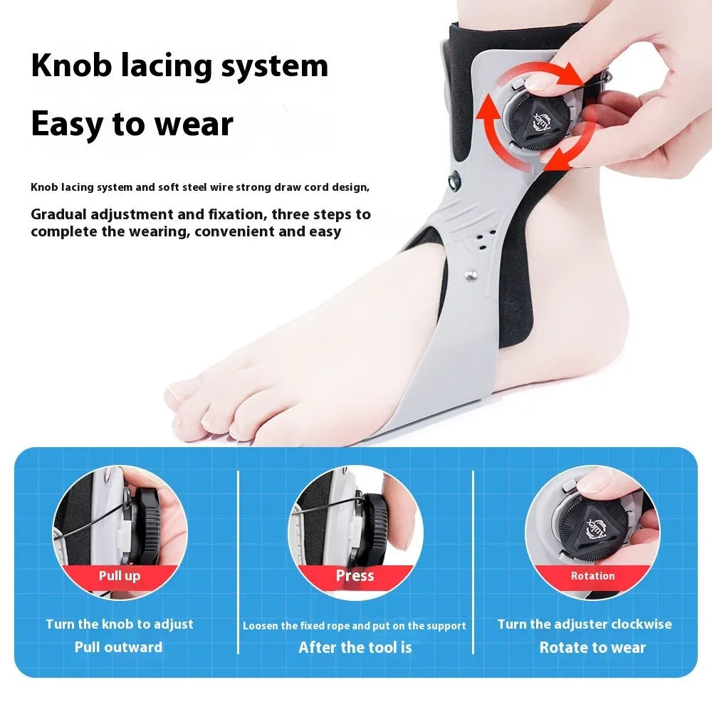 Adjustable airbag button ankle support brace shown in grey, designed for left or right ankle.