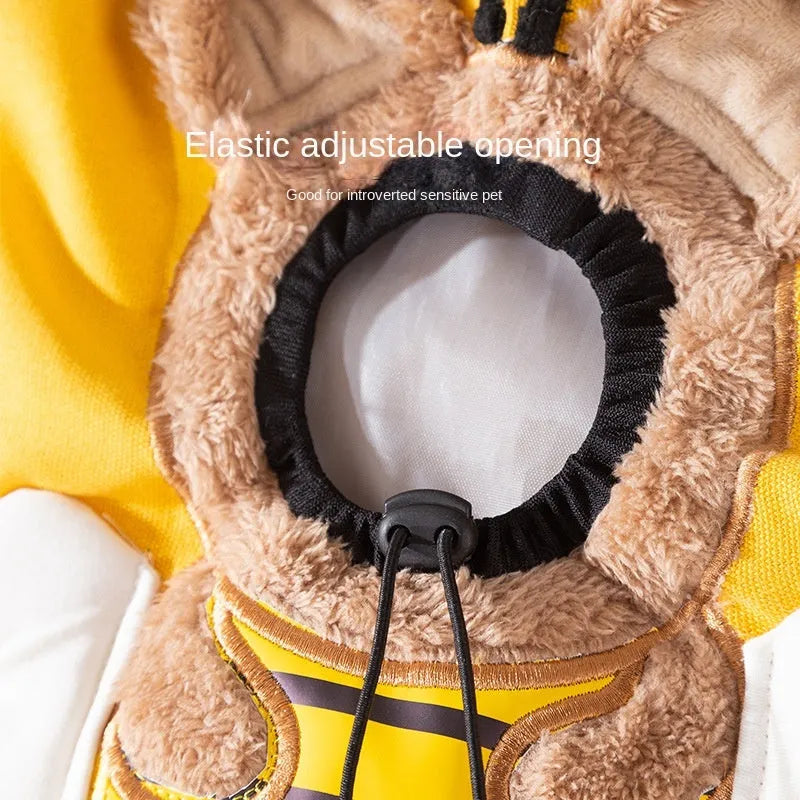 Little Bee Design canvas pet carrier shoulder bag with safety zippers and an adjustable elastic head opening for a cat or small dog.