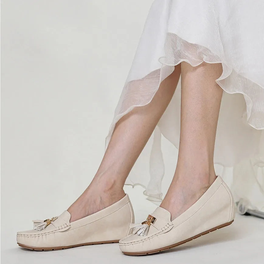 Women's flat heel height increasing insole shoes in artificial PU available in multiple colours with 3-5cm lift