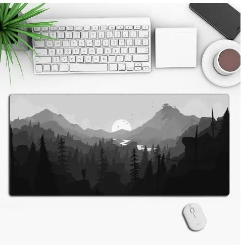 Anime-themed gaming mouse pad on a desk with non-slip rubber cloth base.
